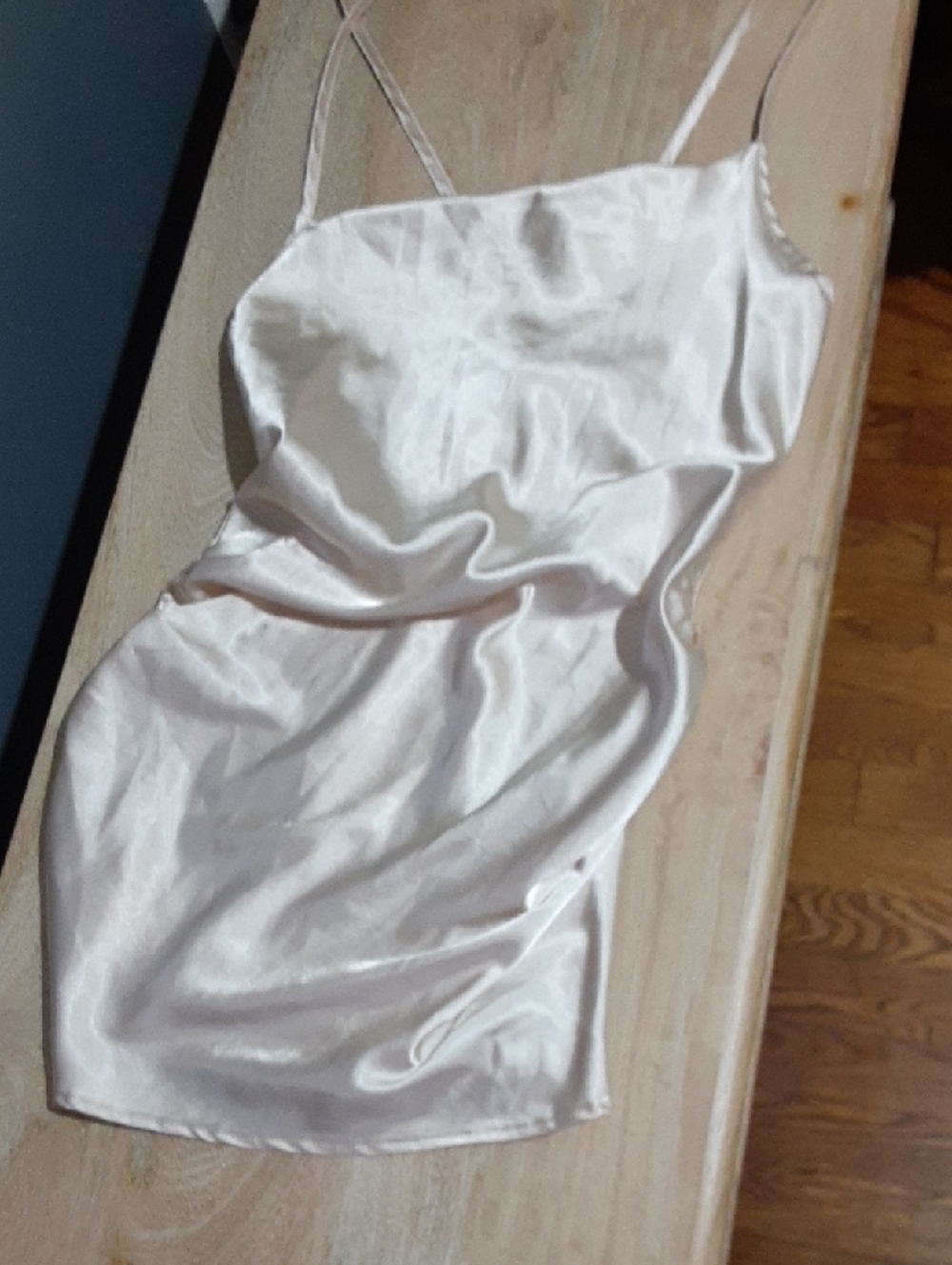 PrettyLittleThing Satin Cowl Neck Slip Dress in Ivory